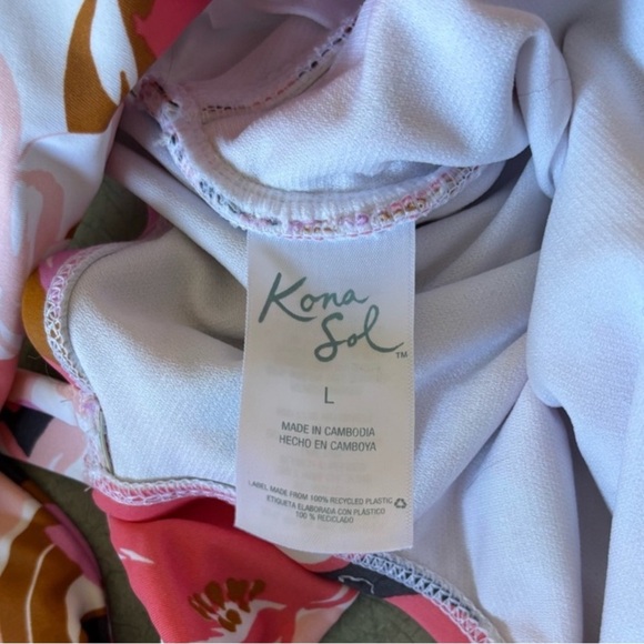 Kona Sol Pink Floral Women’s One Piece Sz L - Picture 2 of 3